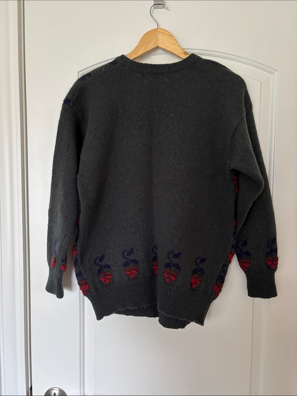 Vintage Tulchan Dark Green Floral 100% Wool Sweater Women’s M Pure Wool - Picture 3 of 9